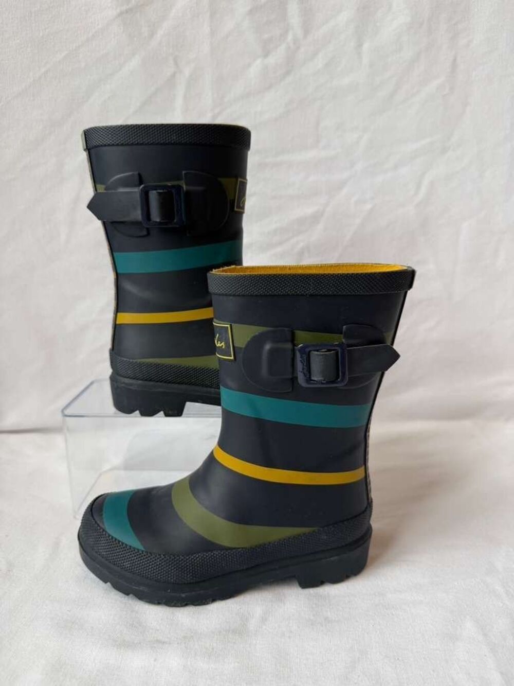 Joules Kids Rain Boots Navy Striped Rubber Wellies Size US 10 Waterproof